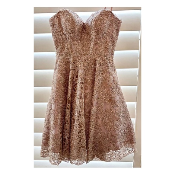 Camille La Vie rose gold Strapless Fit and Flare Mini Dress - Picture 1 of 5
